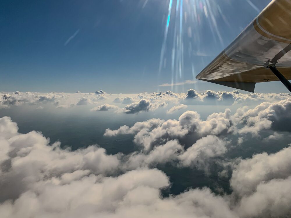 Cruising above the clouds.