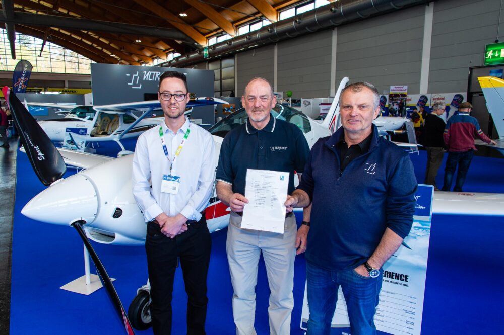 CAA's Ewan Watson, UK agent Peter Ronfell, and Jiří Tlustý, founder and CEO of TL Ultralight