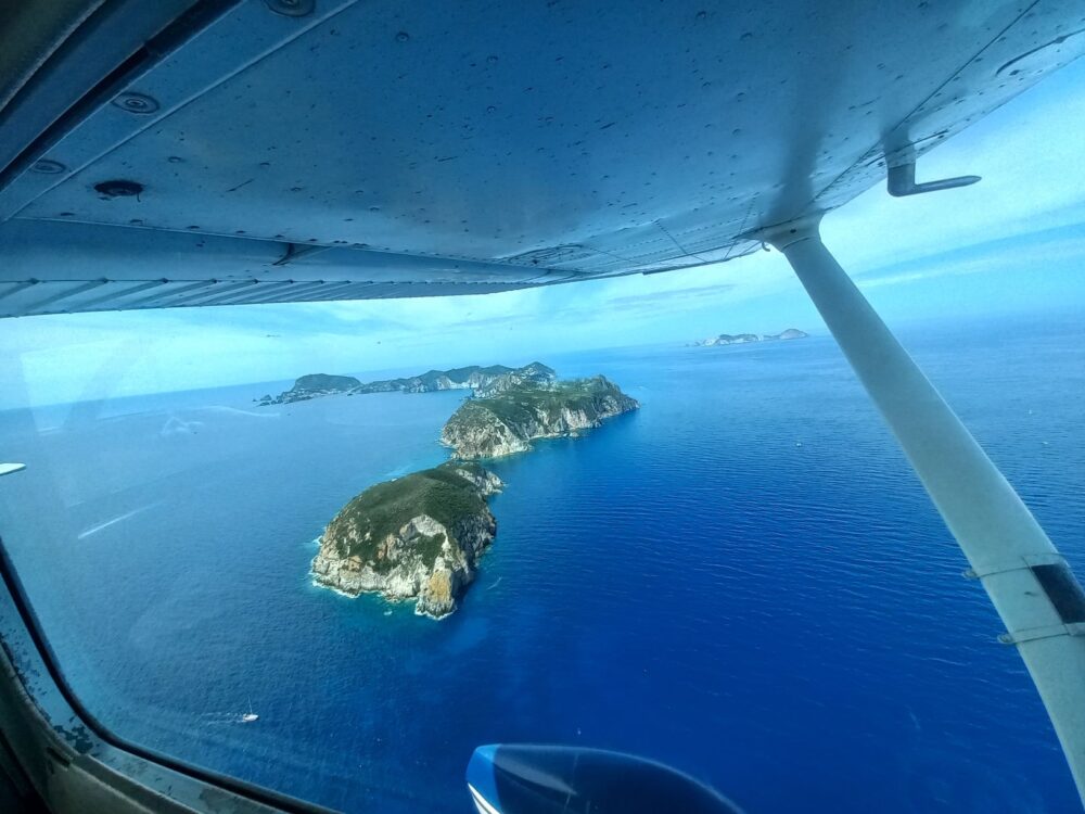 Flying over Ponza Island, Italy