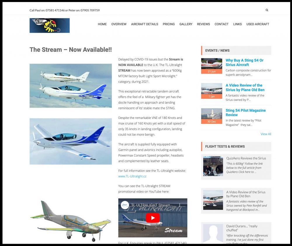 TL-Stream availability on the website of TL-Sting (UK) Ltd. You can understand why a prospective buyer might think it's OK to buy even though the aircraft has yet to be approved in the UK