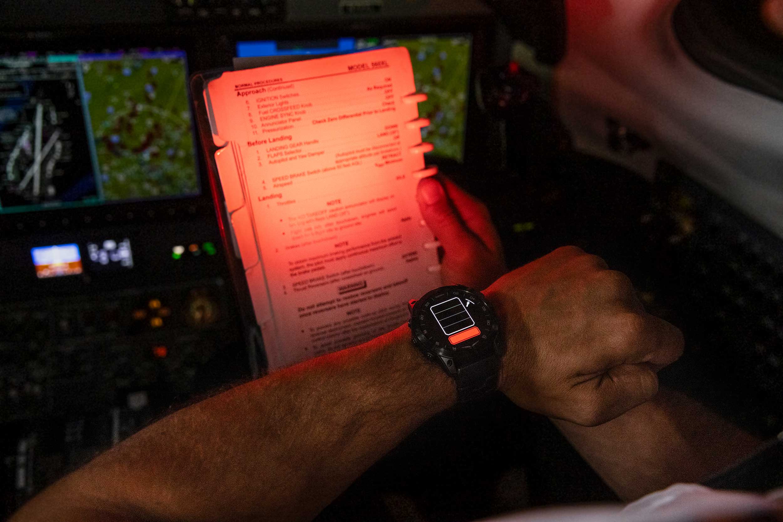 Garmin watch in red shift mode to preserve night vision
