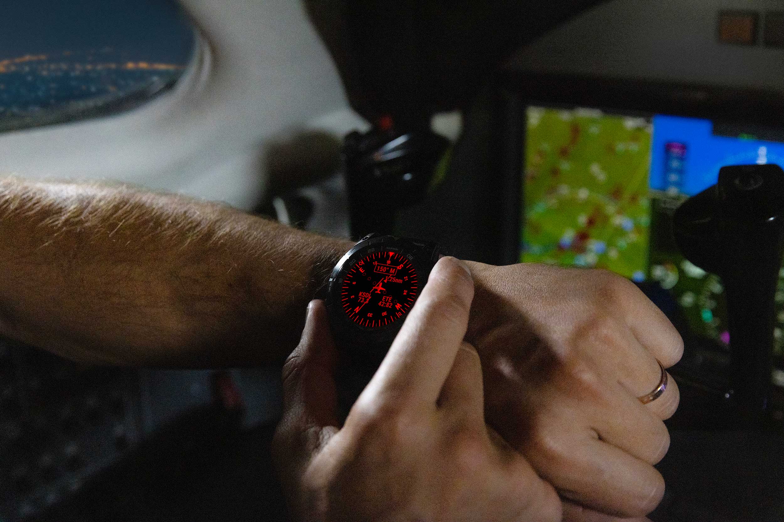 Garmin watch in red shift mode to preserve night vision