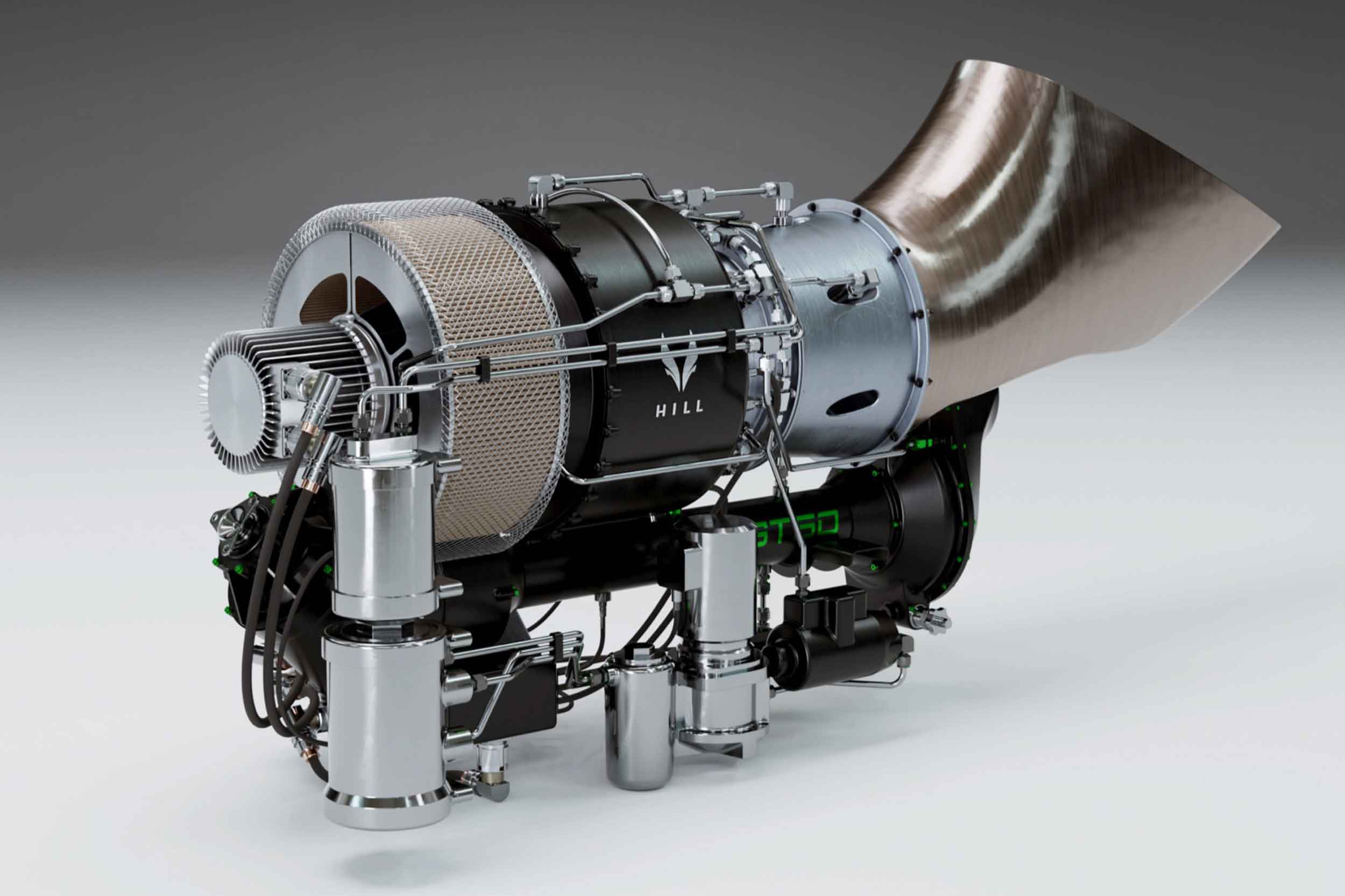 Hill's own engine, the GT50 turbine, said to be able to use Sustainable Aviation Fuel