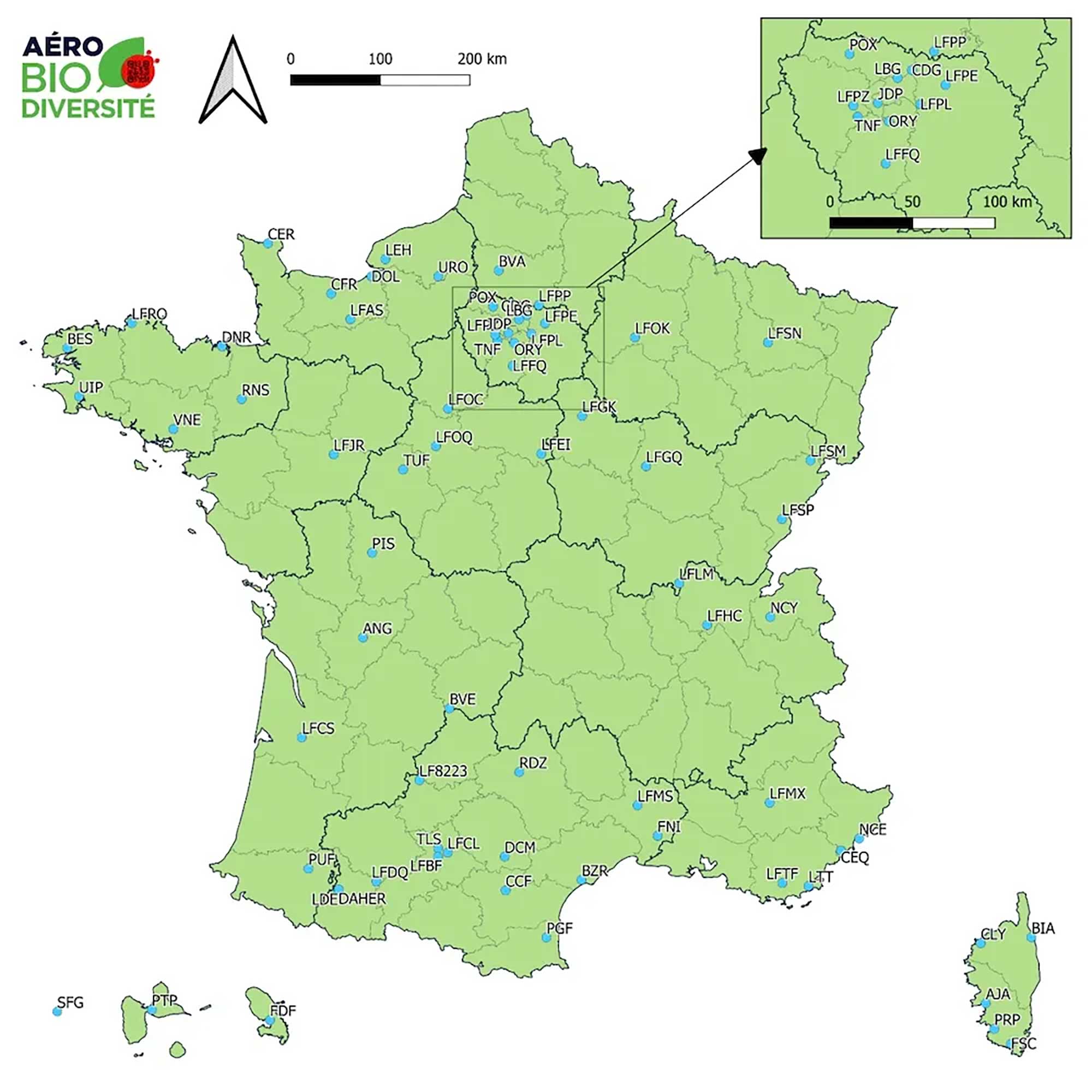 Map of Aéro Biodiversité sites across France. Image and photos: Aéro Biodiversité