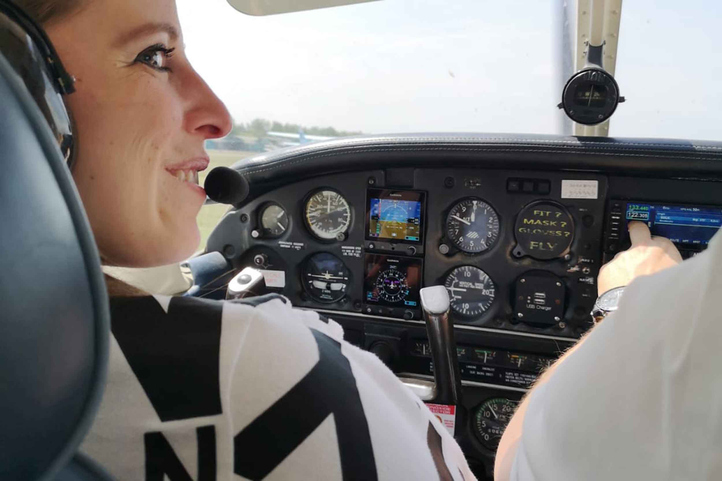 Former scholarship winner Malky during her flight. Photos: Aerobility