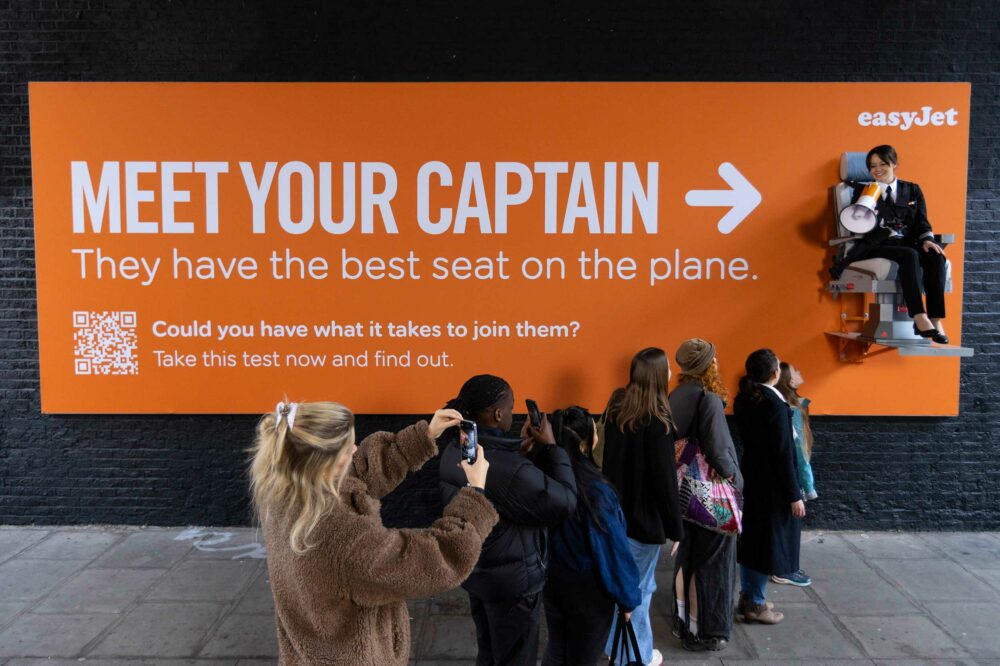easyJet's talking billboard with Captain Sarah Ackerley