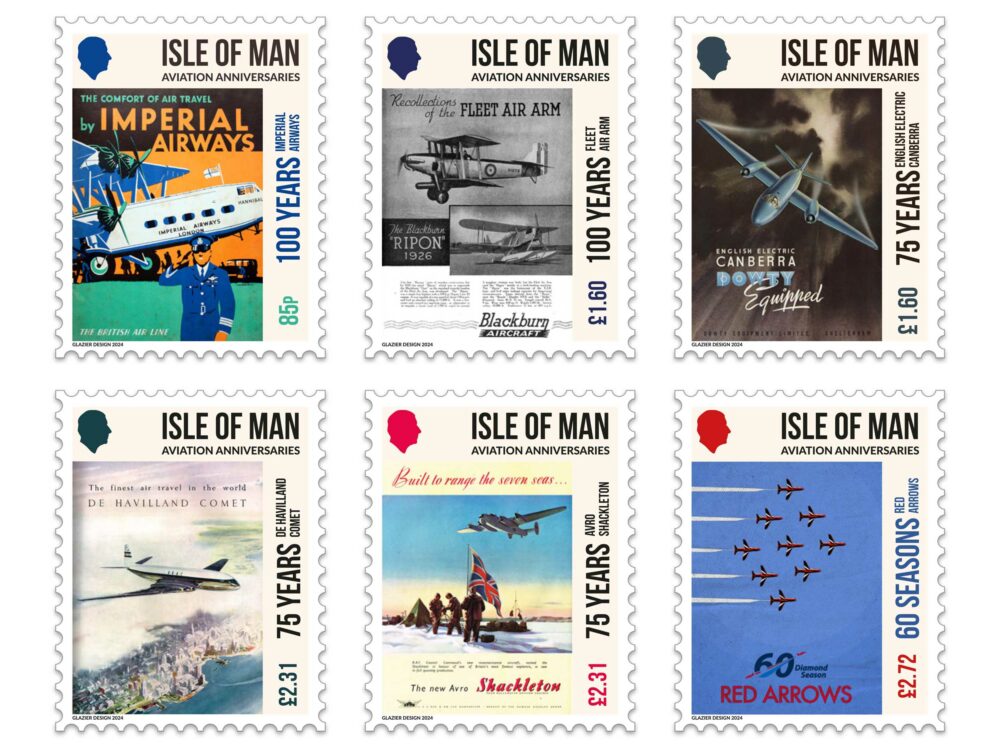 Isle of Man aviation anniversary stamps 2024