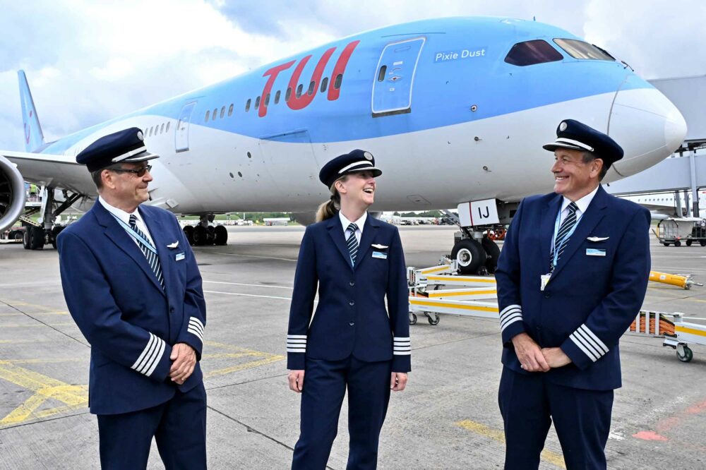 TUI family flight! From left: Tom Brewis, Hayley and Henry. Photo: TUI