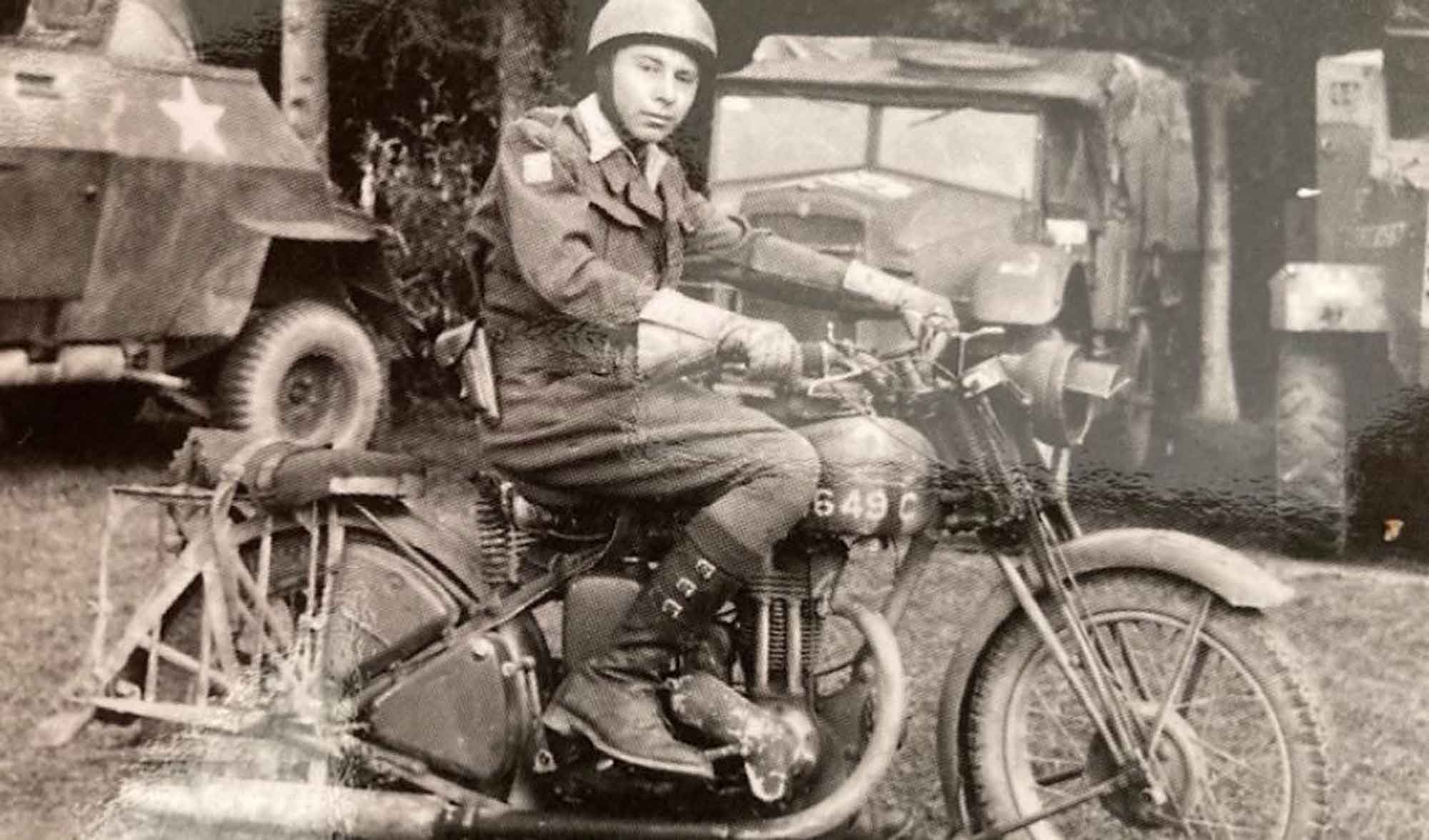 Charles Strasser as a WWII dispatch rider