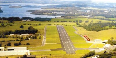 Aeropark at Enniskillen Airport would be located where the red rectangle is shown. Image: Hangar Homes