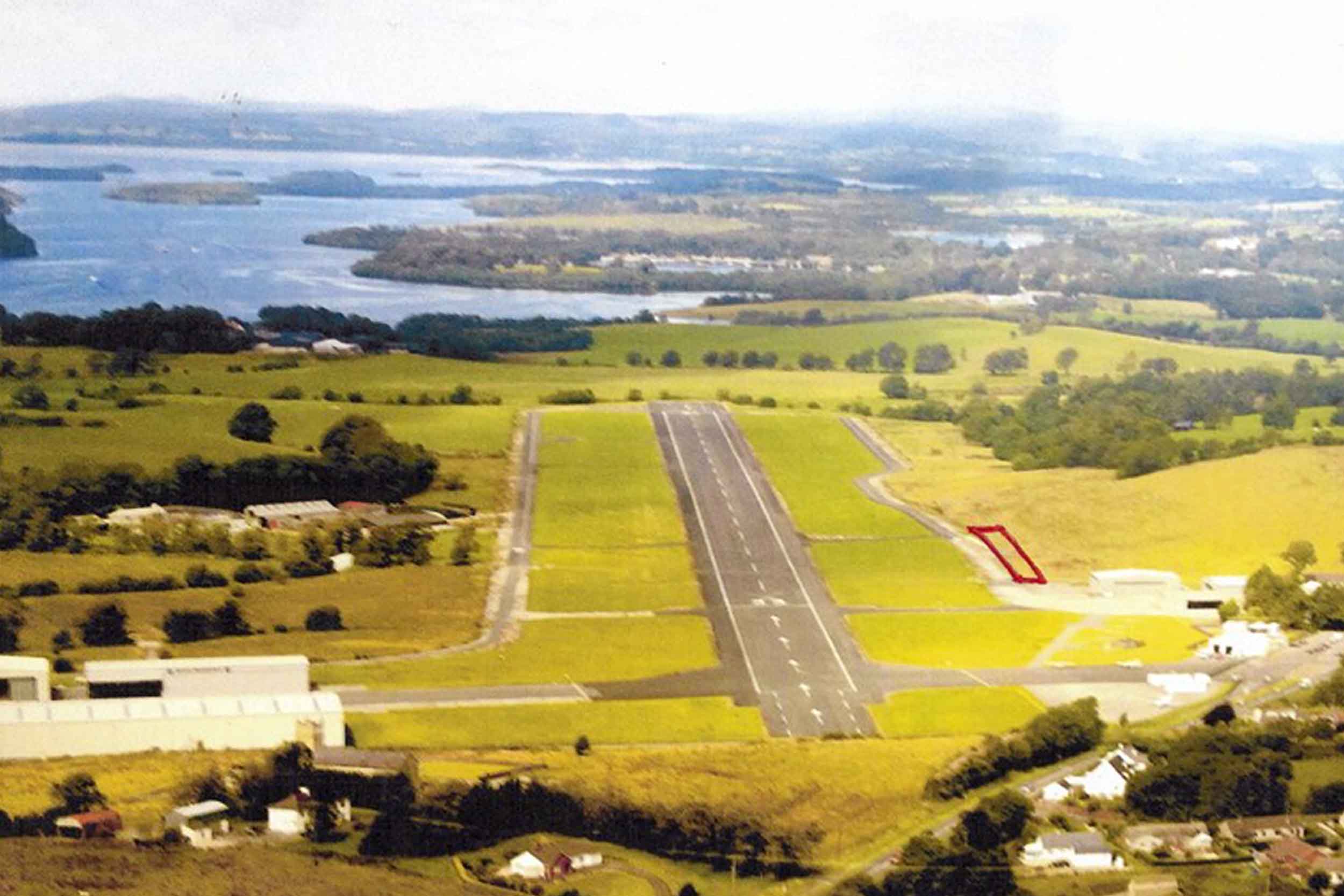 Aeropark at Enniskillen Airport would be located where the red rectangle is shown. Image: Hangar Homes
