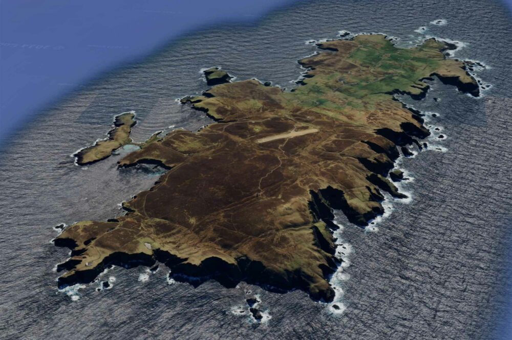 Fair Isle, halfway between Orkney and Shetland. Image: Google Earth