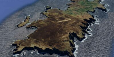 Fair Isle, halfway between Orkney and Shetland. Image: Google Earth