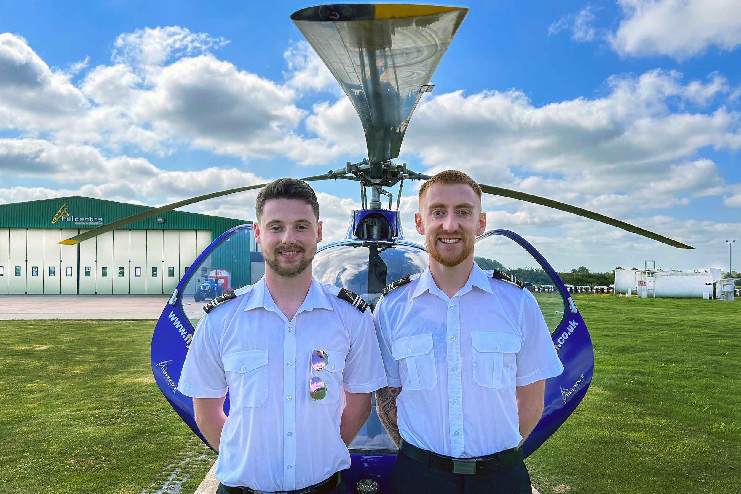 Two previous winners of Helicentre scholarships, Harris and Rob