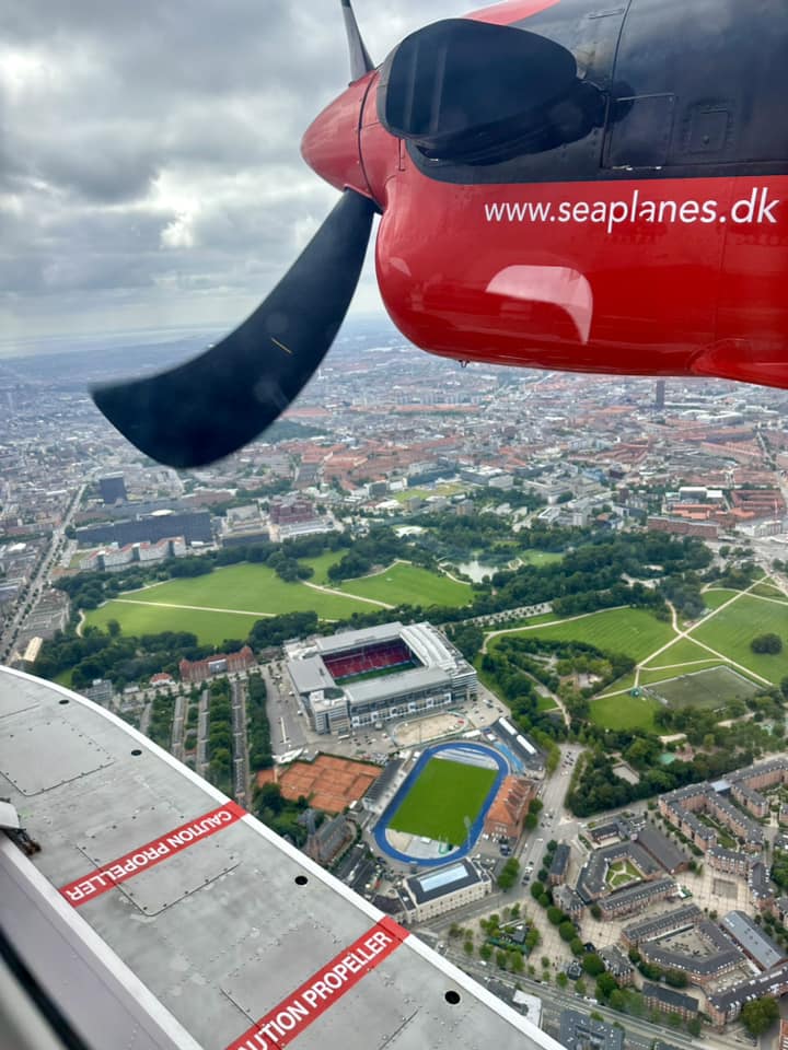 Mark Jones: In a Twin Otter seaplane over Copenhagen.