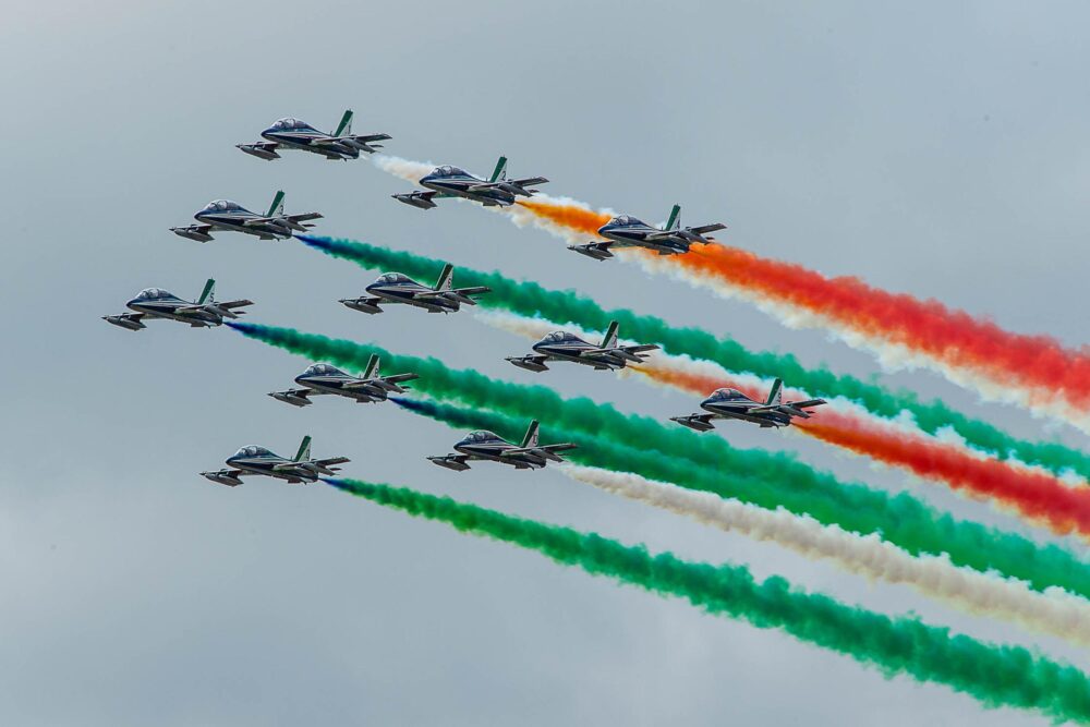 The Italian display team the Frecce Tricolori made a short visit to the show on Tuesday while the team makes a tour of Canada and America