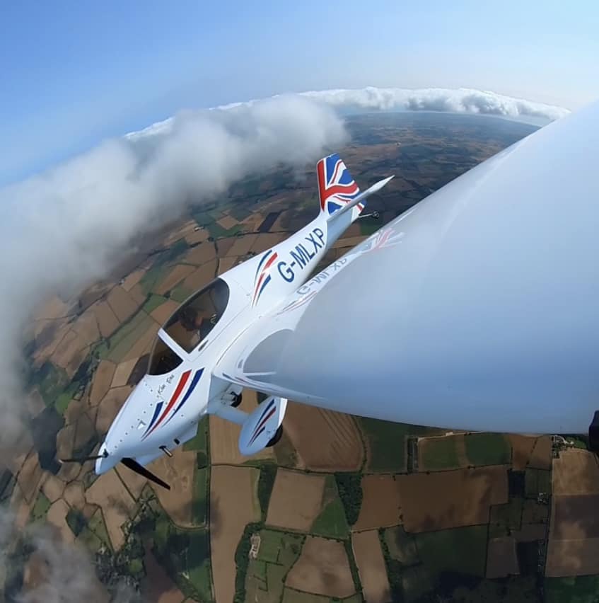 Tim Cook surfing the clouds over Lincolnshire in the 'FLYER Europa'.