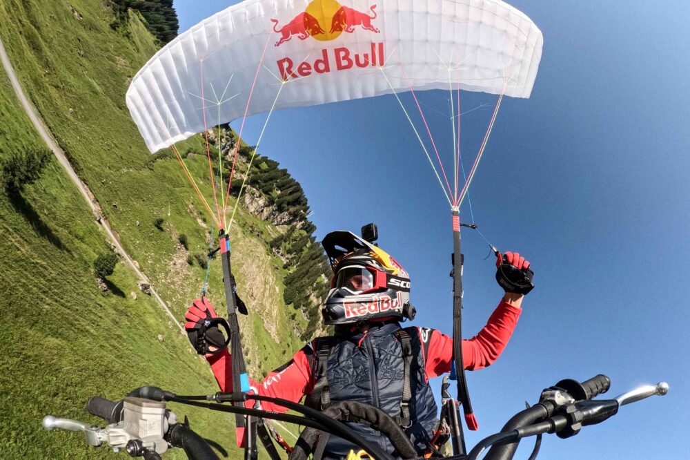 Flying a motorcycle attached to a paraglider... fancy it?