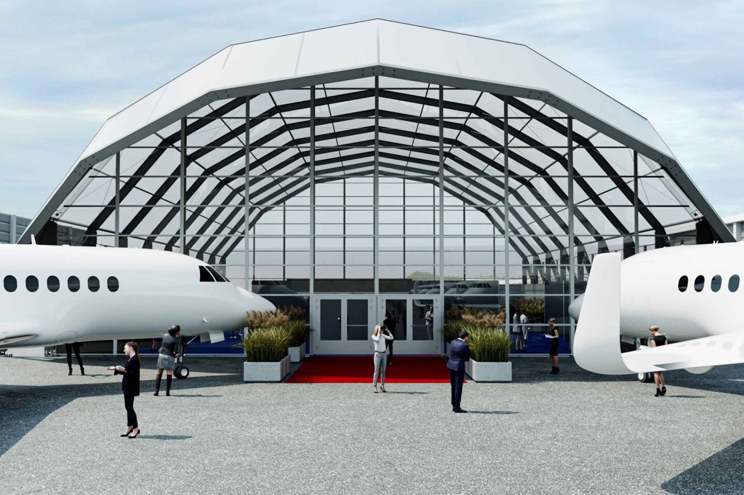 The new Business Aviation Dome has a state-of-the-art speaker stage including a 40sqm LED wall