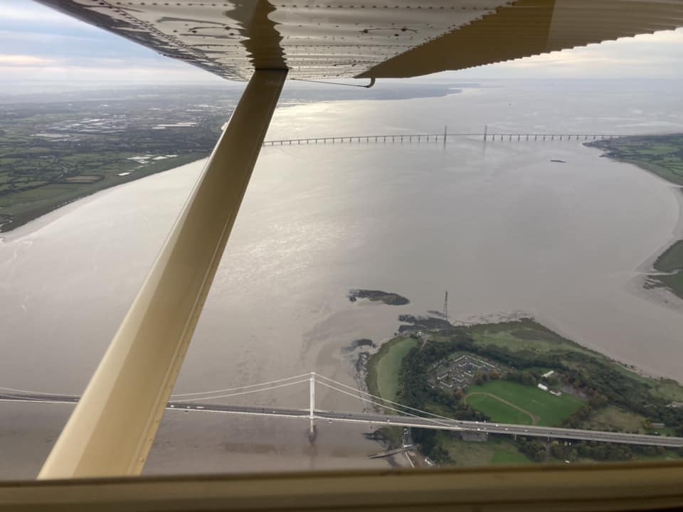 The two Severn bridges, flying home from the Cardiff fly-in