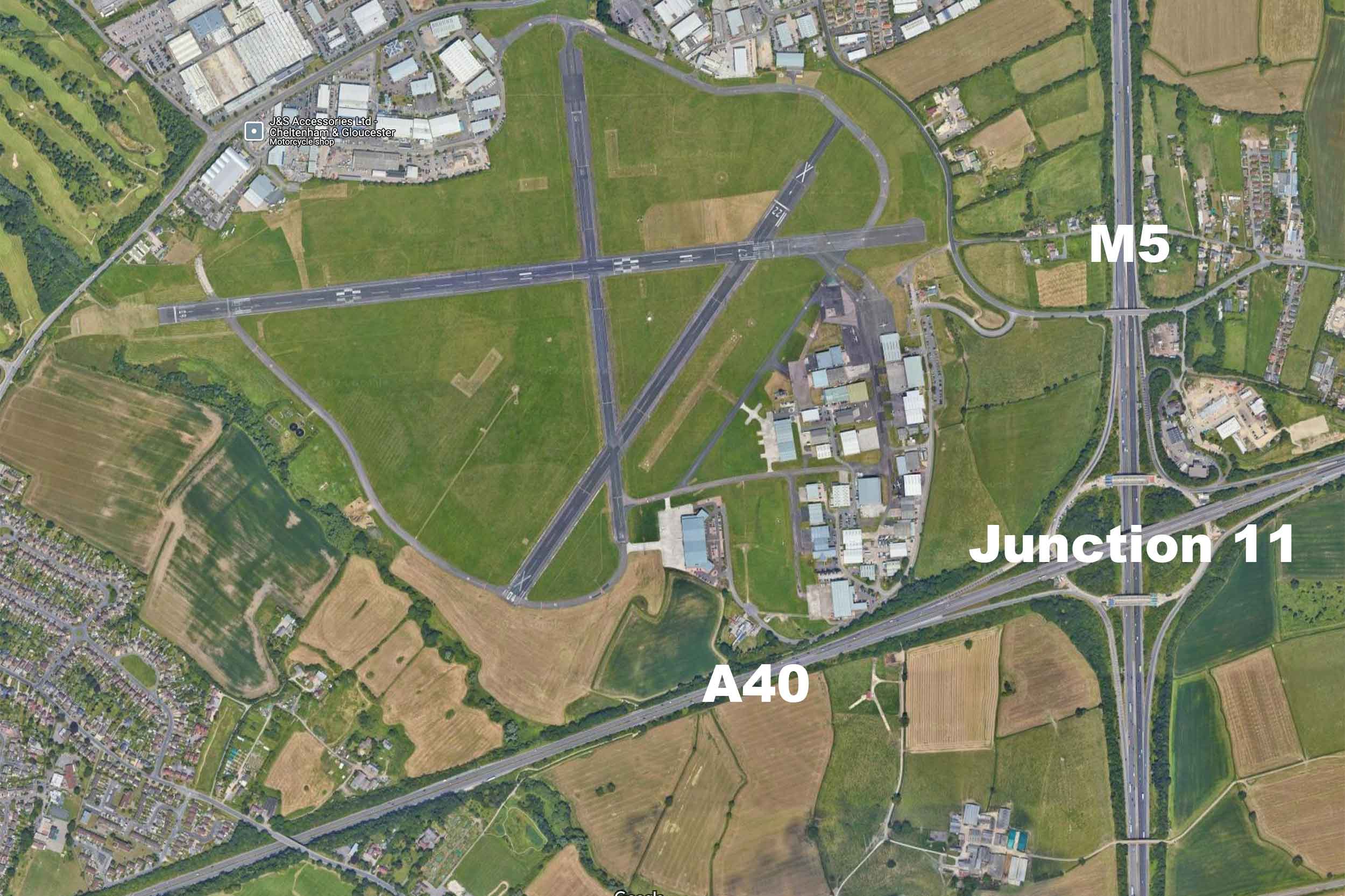 The airport is conveniently located next to Junction 11 of the M5 at the A40 intersection