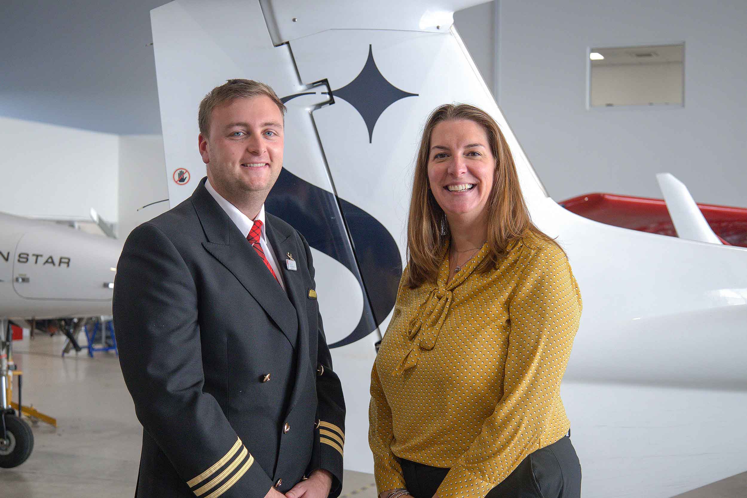 Jordan Jennings, flight crew recruiter at Loganair, and Skyborne's Carla Booth