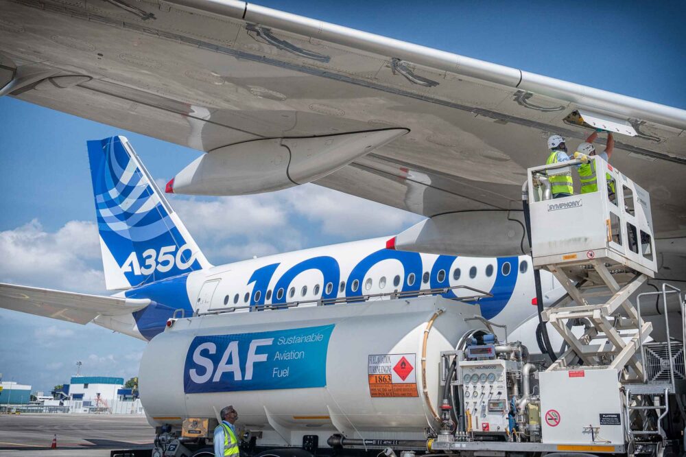 Airbus A350 refuelling with SAF at the recent Singapore Airshow. Photo: Airbus