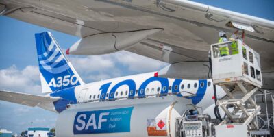 Airbus A350 refuelling with SAF at the recent Singapore Airshow. Photo: Airbus