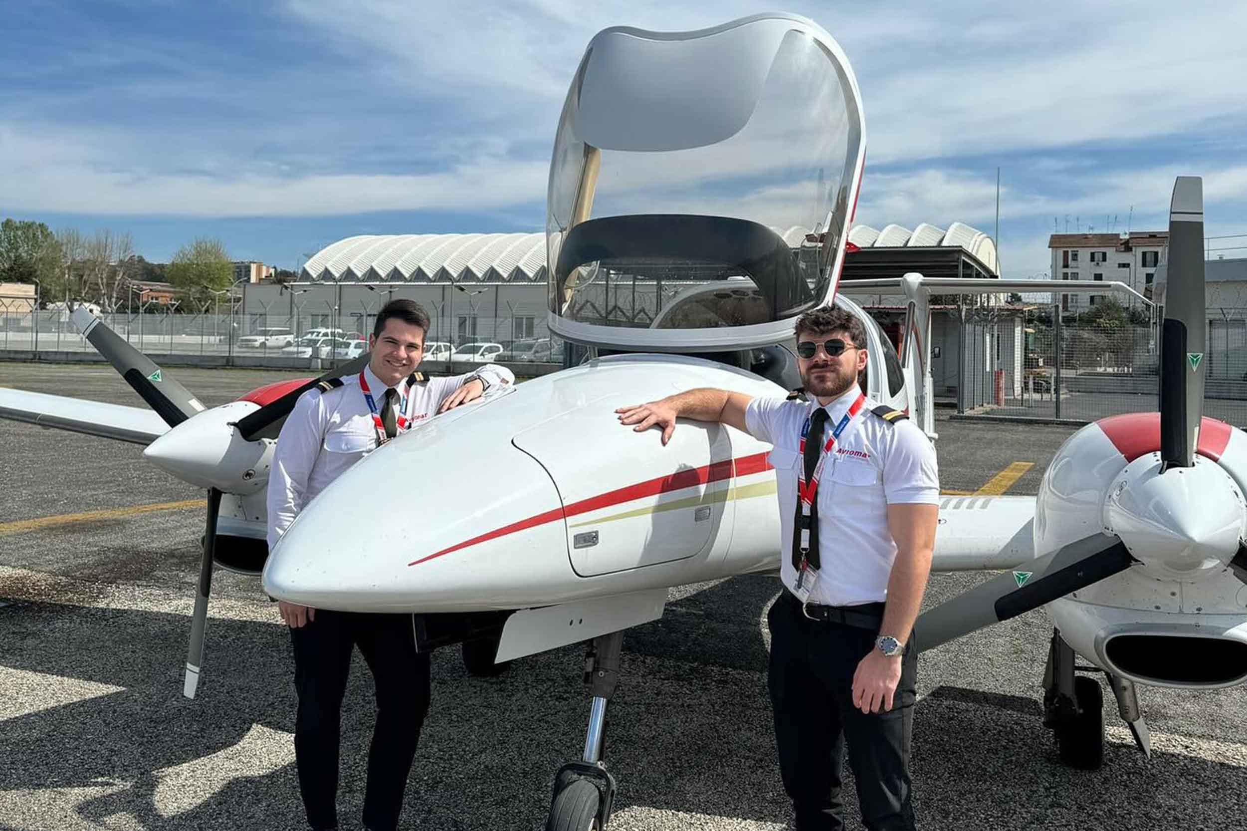 Aviomar pilot cadets with a Diamond DA42 training aircraft