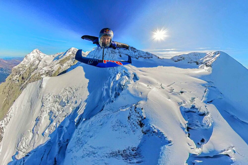 Peter Salzmann and his foiled wingsuit