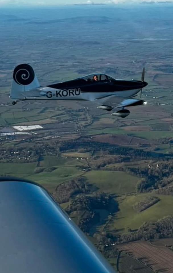 Flying in the cold crisp sky around Gloucestershire.