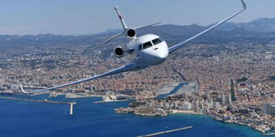 Restricting business aviation will hurt Europe's economy, says report. Above: Dassult Falcon 8X climbing out of Marseille. Photo: Dassault