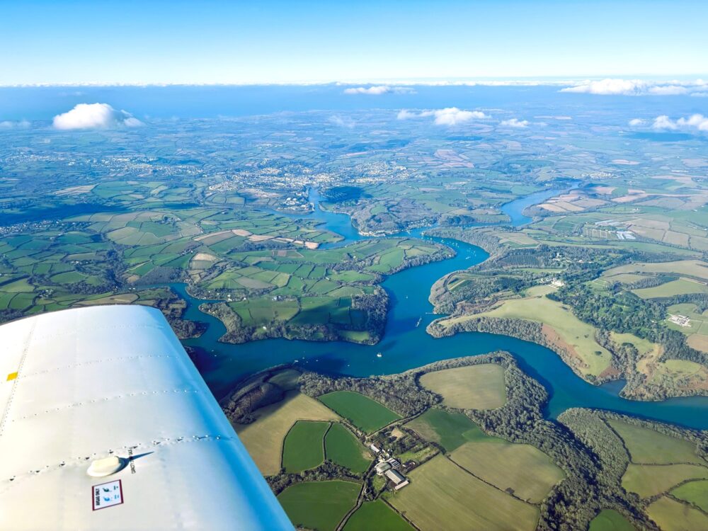 Aerial view of scenery with river.