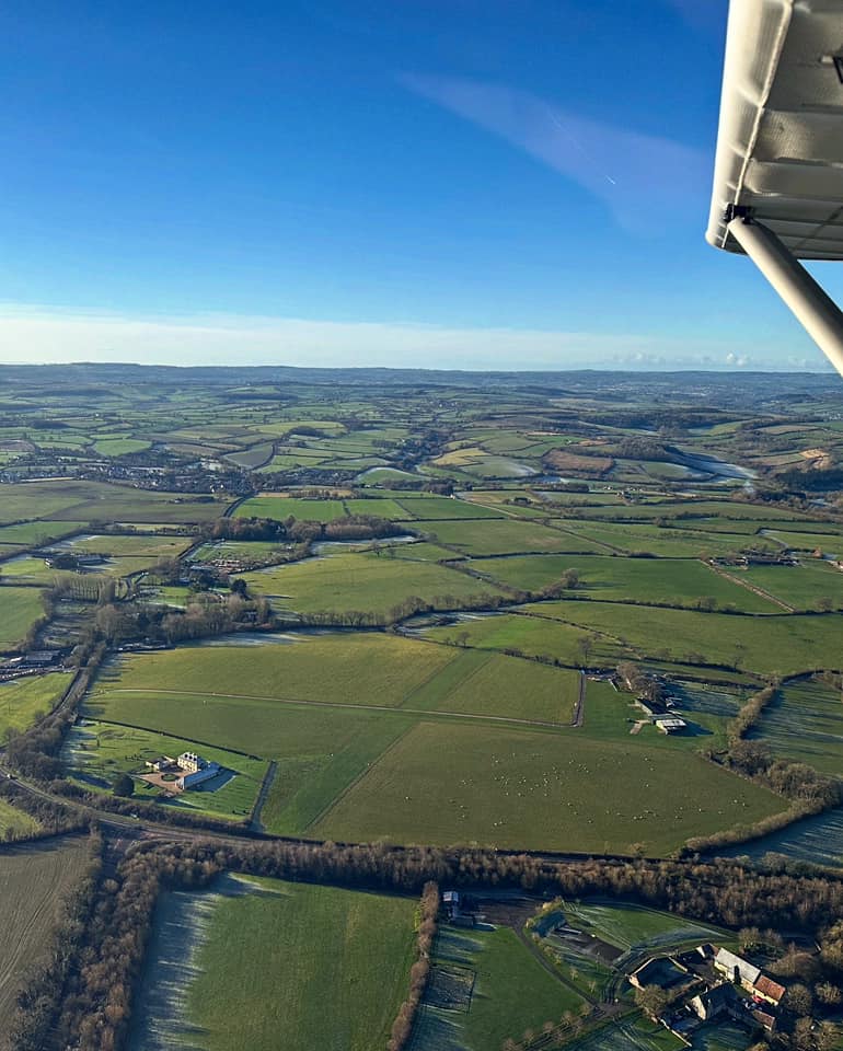 Aerial view of grass runway.