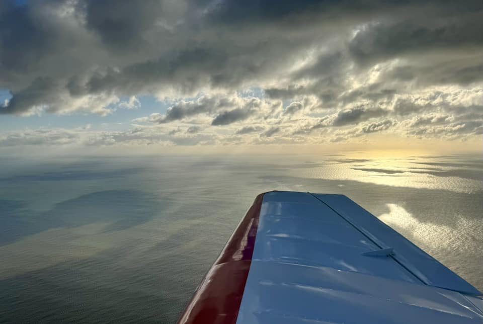 Light aircraft wing with the south coast beneath.