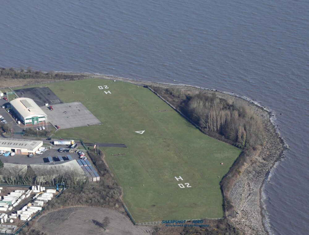 Aerial view of grass runway.