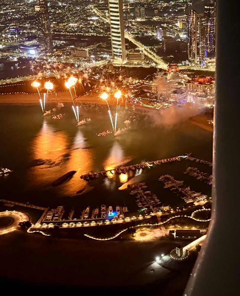 Aerial view of fireworks.