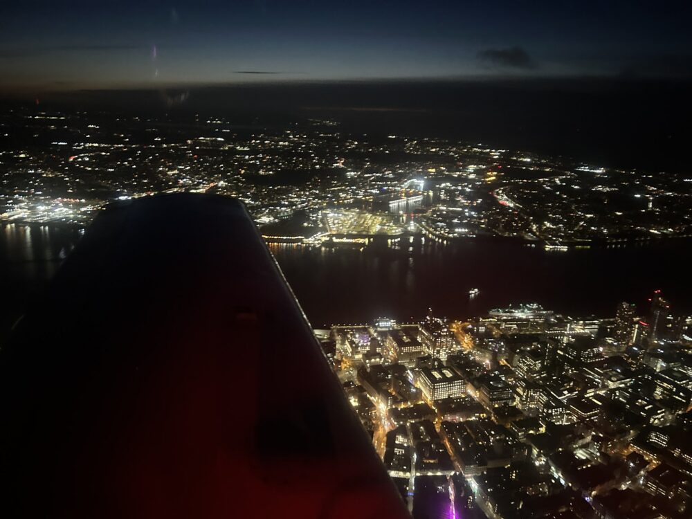 Aerial view of Liverpool at night.