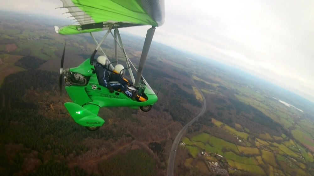 Aerial view of microlight.