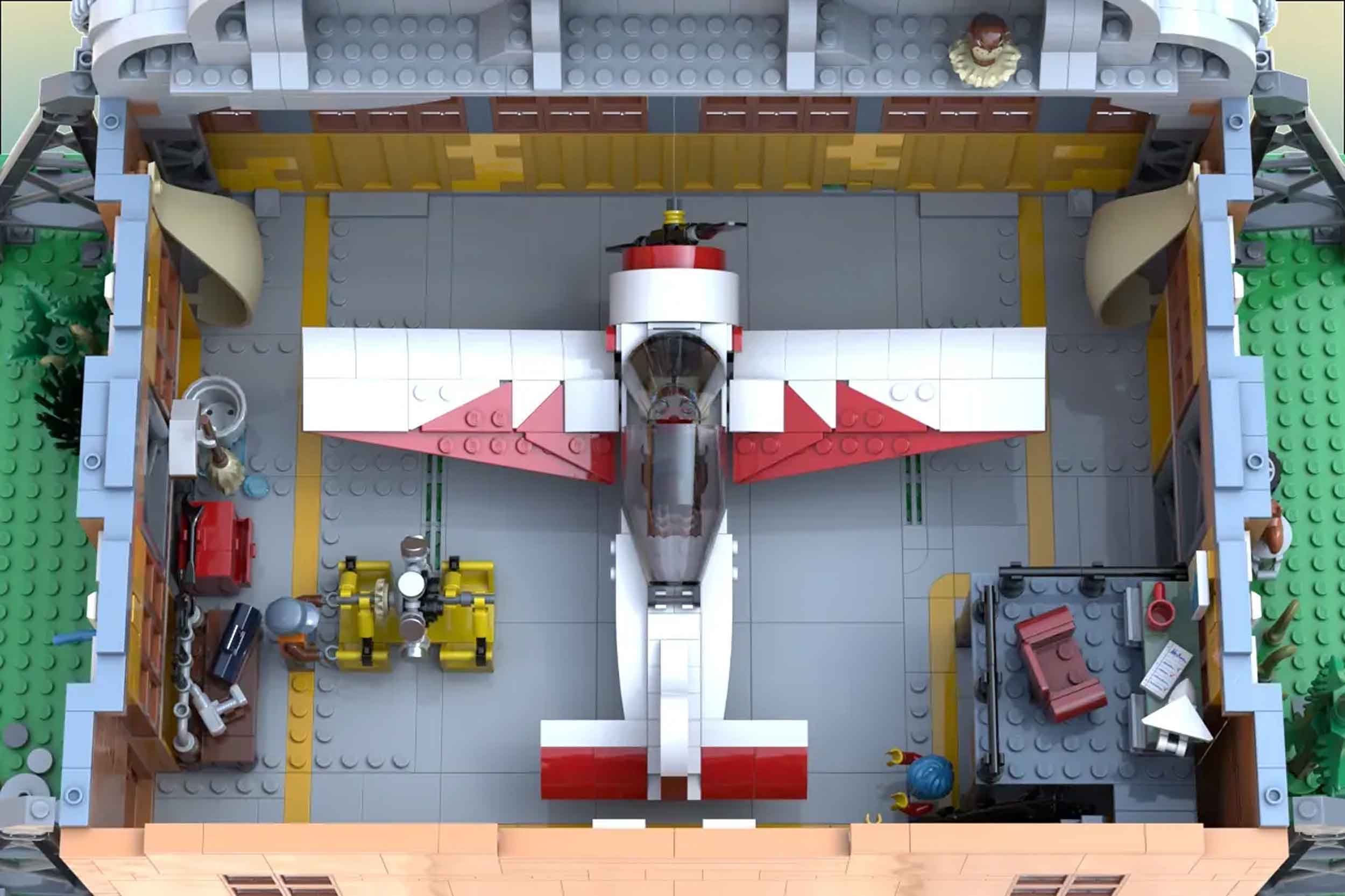 Inside the hangar it's all set up for a mechanic. Image: Lego