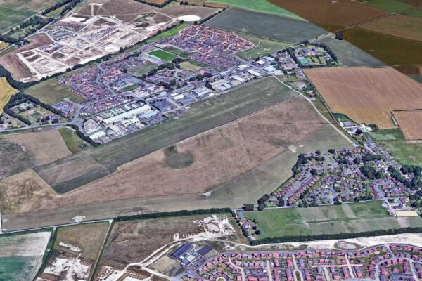 Old Sarum Airfield, now surrounded by housing developments. Image: Google Earth