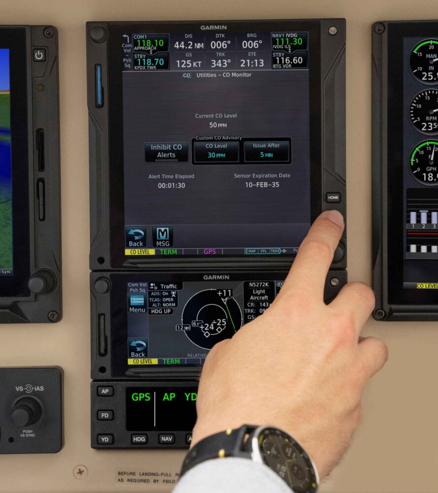 Garmin's new GCO 14 carbon monoxide detector displays alerts and info. Photo: Garmin