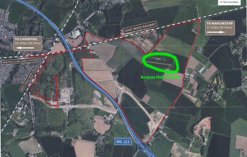 Kenyon Hall Airfield in the area marked out for the logistics park. Image: Tritax