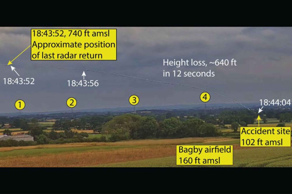 Composite CCTV image of G-BKJW descent into terrain. Image: AAIB