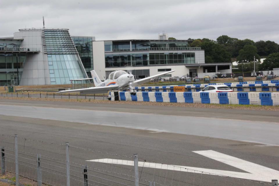 Flying into Brooklands.