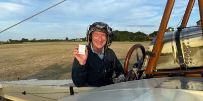 Shuttleworth chief pilot Dodge Bailey holds the uAvionix SkyEcho. Photo: Jonathan Smith