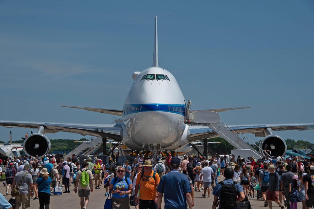Pratt and Whitney displayed their Boeing 747SP on Boeing Plaza.