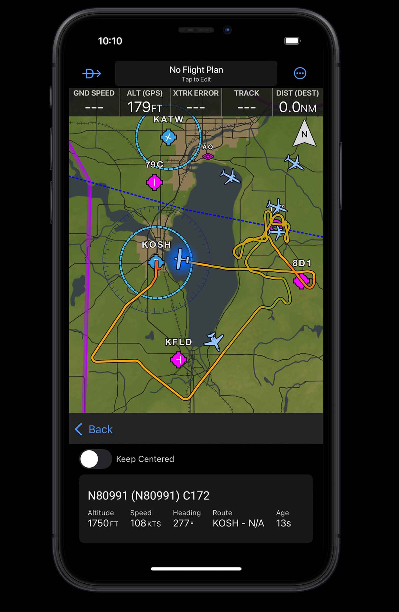 Traffic displayed on Garmin Pilot app