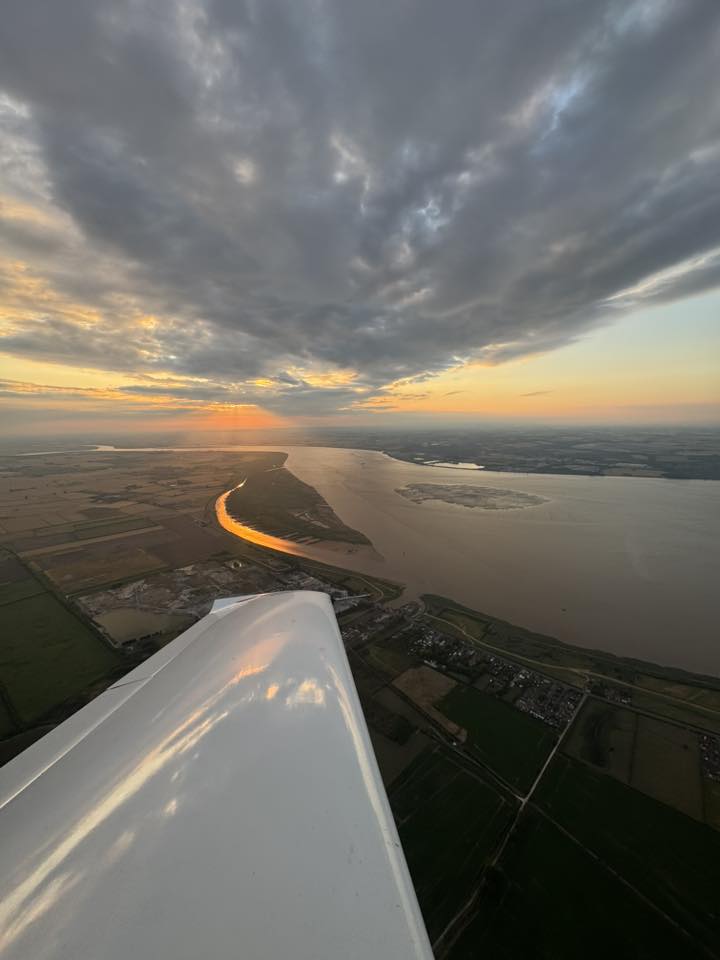 Sunset flight in the Europa over the Humber estuary