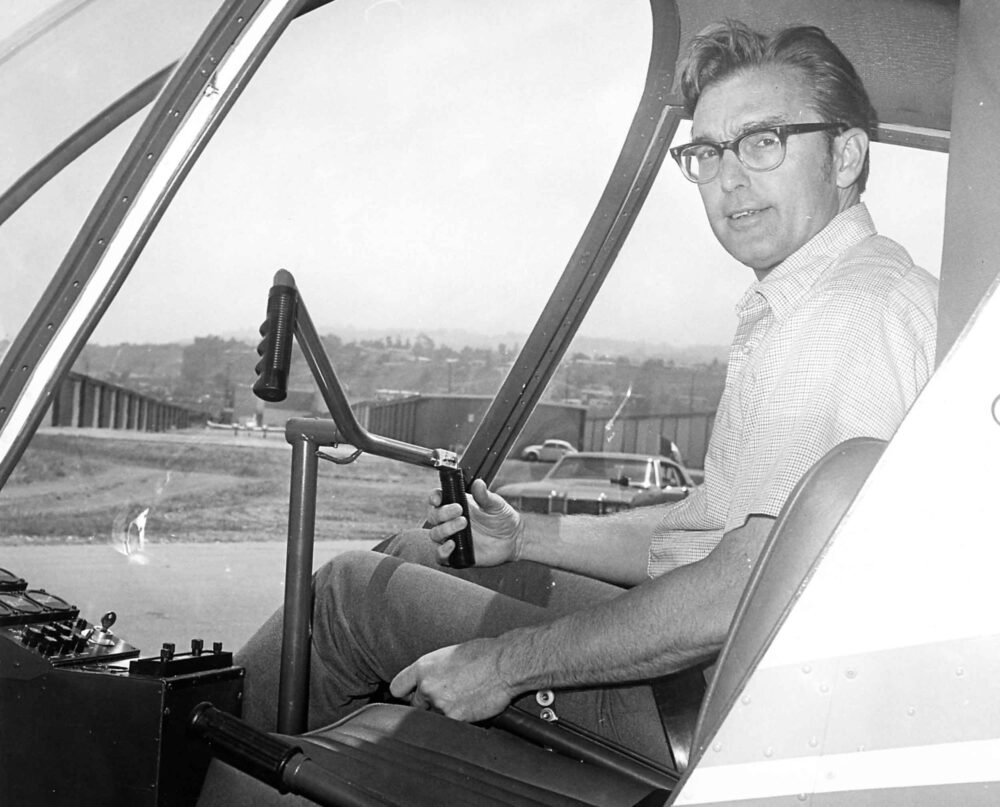 Frank Robinson in the cockpit of his creation, the R22. Photo: RHC